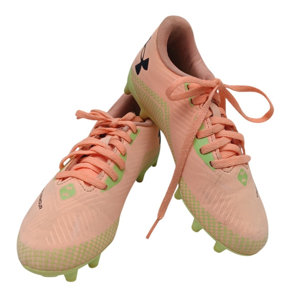 Under Armour 2Y Shadow Turf 3‎ Jr. Soccer Cleats Pastel Peach w/ Green Bottoms